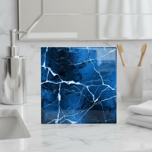 Carreau Tons de bijoux Marbre Abstrait Bleu Saphir D1288