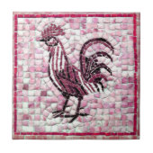 Carreau Tons rouge blanc Mosaïque noire Design de poulet (Devant)