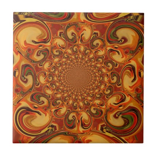 Carreau Tons tourbillonnants abstraits orange, marron et v (Devant)
