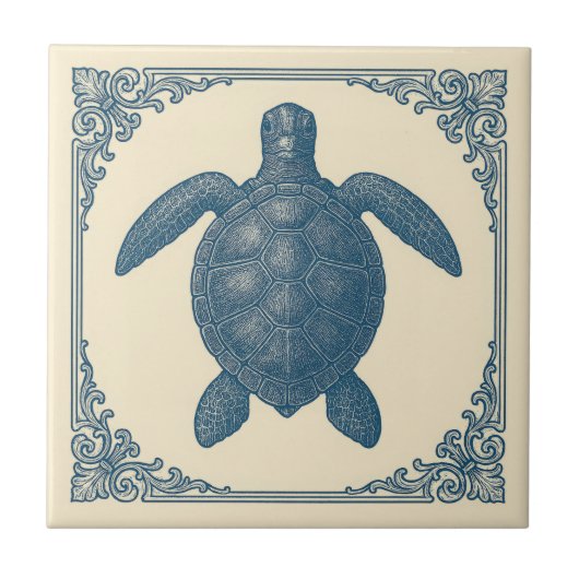 Carreau Tortue bleue marine vintage (Devant)