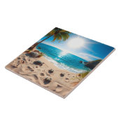 Carreau Tortue de mer à l'aquarelle sarcelle Zen côtier (Côté)