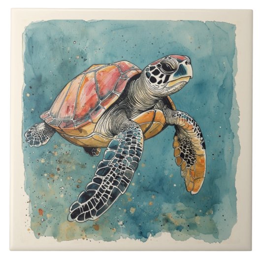 Carreau Tortue de mer aquarelle (Devant)