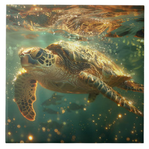 Carreau Tortue de mer au soleil doré