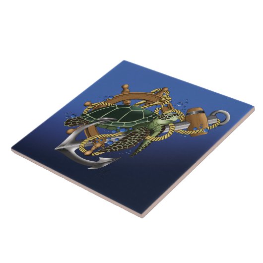 Carreau Tortue de mer bleu vert (Côté)