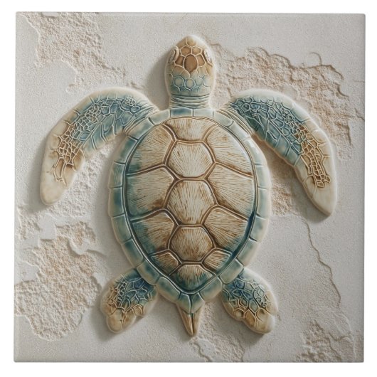 Carreau Tortue de mer côtière turquoise et sable (Devant)