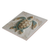 Carreau Tortue de mer côtière turquoise et sable (Côté)