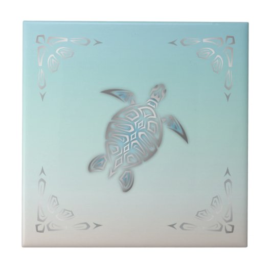 Carreau Tortue de mer de style plage argentée (Devant)