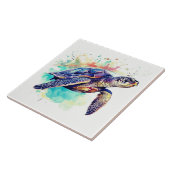 Carreau Tortue de mer Peinture d'aquarelle de natation (Côté)