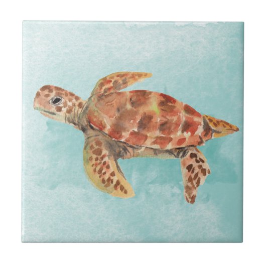 Carreau Tortue de mer Tropical Turquoise Aquarelle Océan (Devant)