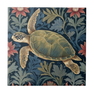 Carreau Tortue de mer William Morris style Hawaiian Tropic