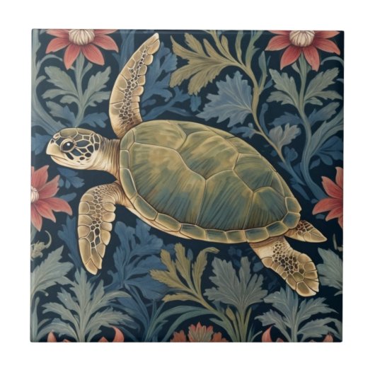 Carreau Tortue de mer William Morris style Hawaiian Tropic (Devant)