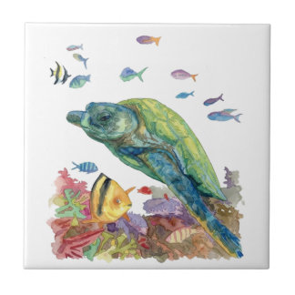 Carreau Tortue et poissons dans la mer