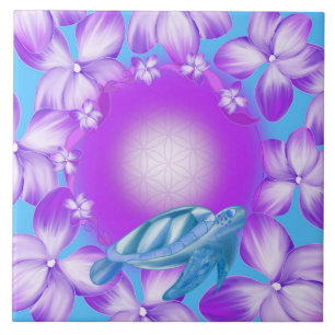 Carreau Tortue sacrée, Fleur de Vie & Dessin floral