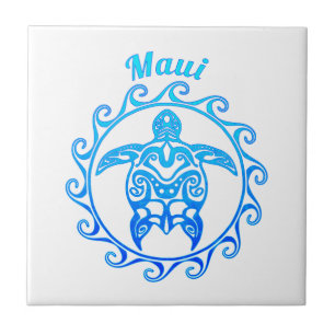 Carreau Tortue tribale Maui de bleu d'océan