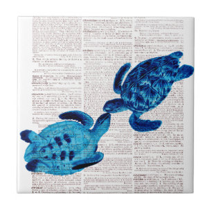 Carreau Tortues de mer bleues en amour