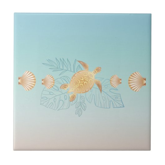 Carreau Tortues d'or Tropical Feuille Tile Bordure (Devant)
