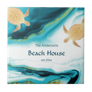 Carreau Tortues d'or Turquoise Encre blanche Nom de famill