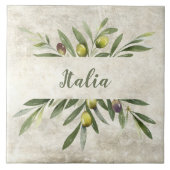 Carreau Toscane Rustique Olivier & Branches Italia Script (Devant)