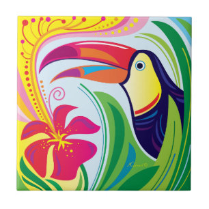 Carreau Toucan avec fleur tropicale
