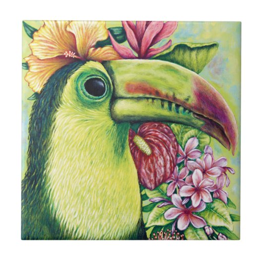 Carreau Toucan Bird Floral Tropical Green Art Carrelage en (Devant)