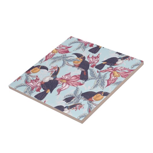Carreau Toucans À Fleurs Exotiques (Côté)