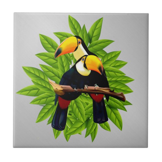 Carreau Toucans Oiseaux exotiques sur argent (Devant)