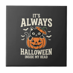 Carreau Toujours Halloween Chat Noir Design de Citrouille