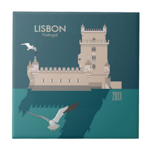 Carreau Tour de Belem de Lisbonne dans le style poster vin