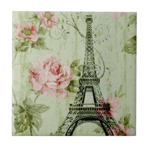 Carreau tour de l' eiffel de paris à fleurs roses de print