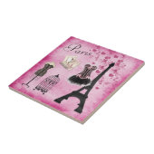 Carreau Tour Eiffel noir rose chic de mode de Paris (Côté)