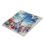 Carreau Tour Eiffel Paris Aquarelle Florale | (Côté)