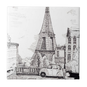 Carreau Tour Eiffel Paris France Illustration à l'encre et