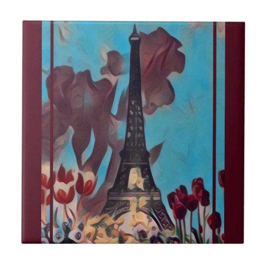 Carreau Tour Eiffel, Paris Iris, Tulipes Fleurs de Printem (Devant)