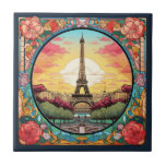 Carreau Tour Eiffel Paris Paris Floral<br><div class="desc">Coucher de soleil parisien Eifel Tower Paris French France Floral Carreaux décoratifs présente un coucher de soleil de style art déco à Paris avec la Tour Eiffel dans un cadre floral audacieux. Créé par Evco Studio www.zazzle.com/store/evcostudio</div>