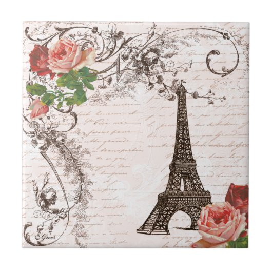 Carreau Tour Eiffel Rose rouge (Devant)