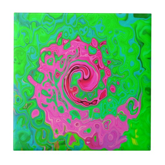 Carreau Tourbillon de liquide groovy abstrait vert et roug (Devant)