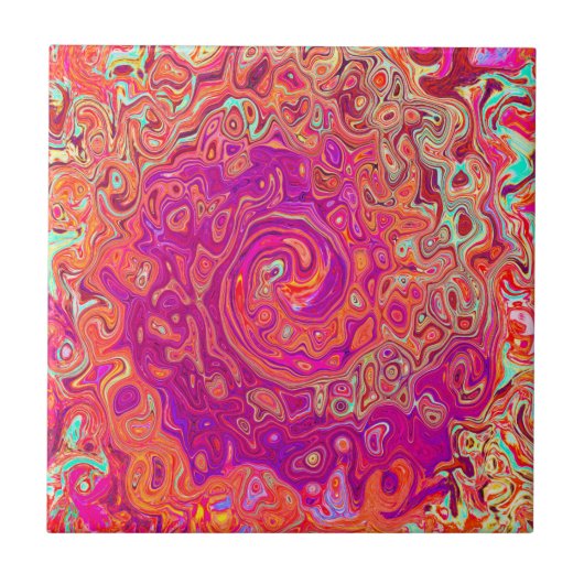 Carreau Tourbillon de marbre rétro abstrait corail et viol (Devant)
