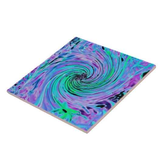 Carreau Tourbillon Floral Abstrait Lime Vert et Violet (Côté)