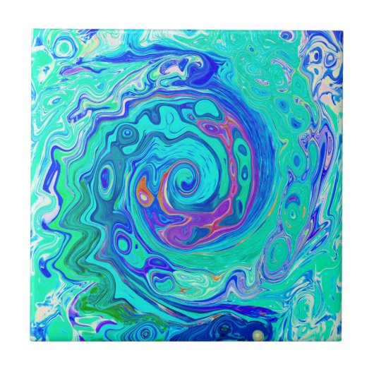 Carreau Tourbillon Liquide Bleu et Vert Groovy Abstrait Oc (Devant)