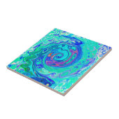 Carreau Tourbillon Liquide Bleu et Vert Groovy Abstrait Oc (Côté)