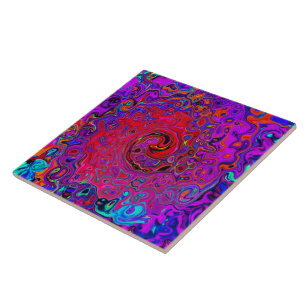 Carreau Tourbillon Rouge et Violet Abstrait Rétro Liquide