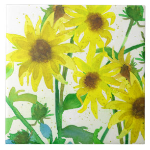 Carreau Tournesol Aquarelle Jaune Fleur sauvage Botanique