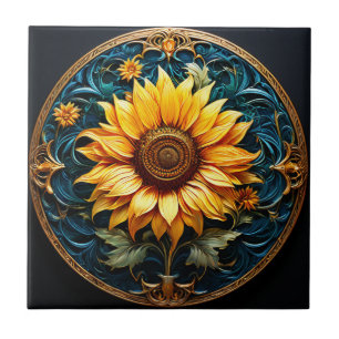 Carreau Tournesol Artistique sur Fond Noir