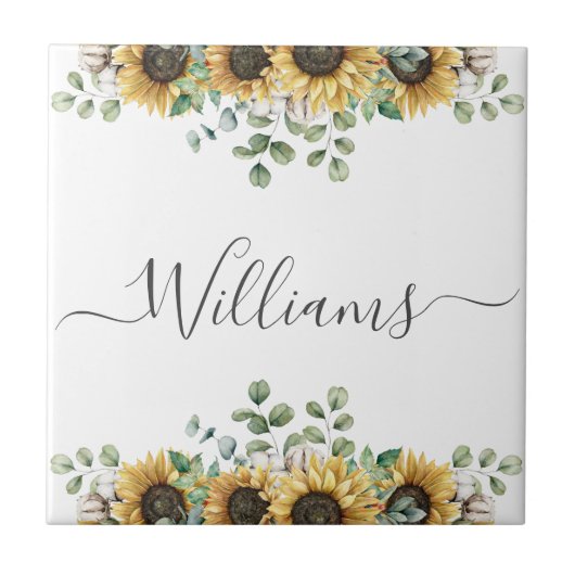 Carreau Tournesol d'automne monogramme rustique (Devant)