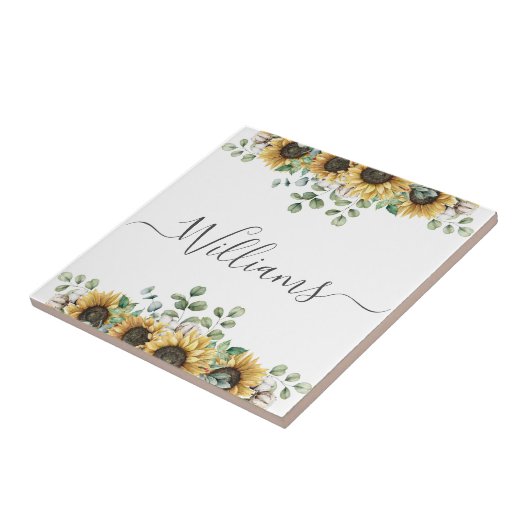 Carreau Tournesol d'automne monogramme rustique (Côté)