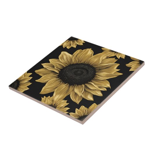 Carreau Tournesol en or gras en noir (Côté)