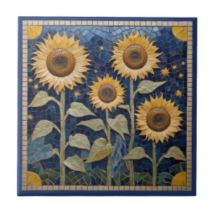 Carreau Tournesol Faux Mosaïque Jaune Tournesols Marine Bl