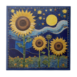 Carreau Tournesol Faux Mosaïque Jaune Tournesols Marine Bl