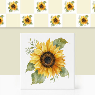 Carreau Tournesol fleur jaune aquarelle Fleur fanée