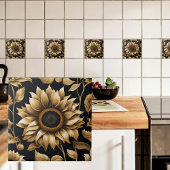 Carreau Tournesol Géant Doré sur Fond Noir